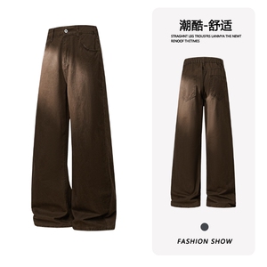 B221 美式ins高街斜切宽松微喇休闲洗褪牛仔裤LK25590-特P45控78图片