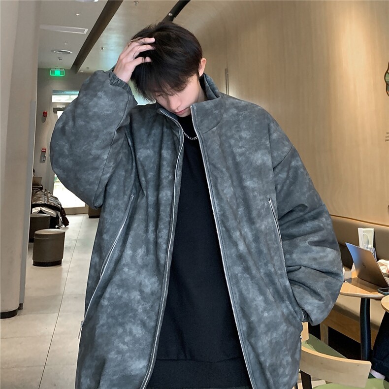 港风PU皮复古做旧双侧金属拉链设计夹克式棉衣男MY77092P130控198,男装夹克,星座227-7