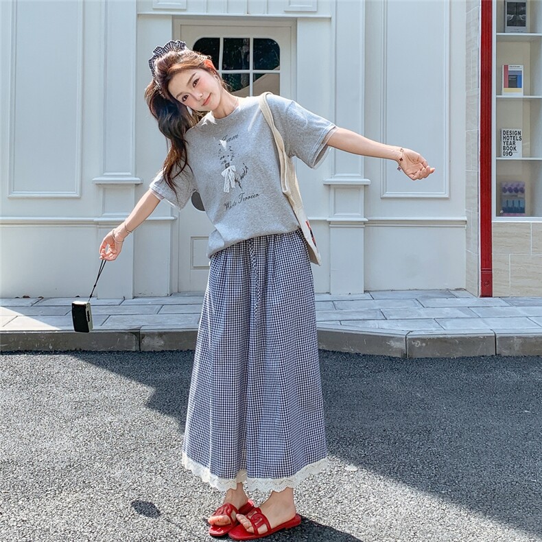 学院风灰色短袖休闲裤套装女2025夏季新款韩版宽松减龄穿搭一整套,女装套装/套裙,维壹