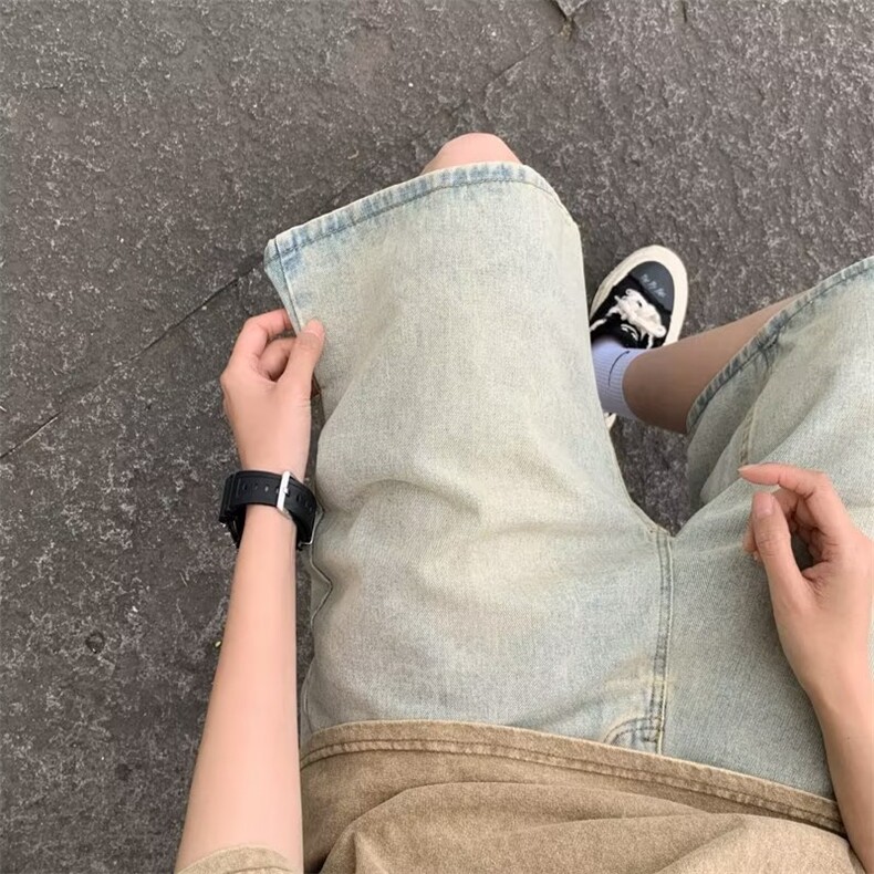 水洗黄泥牛仔短裤男女夏季美式复古高街裤子潮牌五分中裤SA12-P40,男装牛仔裤,星座1008