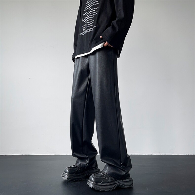 8直筒显瘦黑色PU皮皮裤宽松百搭阔腿裤男女XZ211-1-K2349-P65，男装皮裤，星座211-1