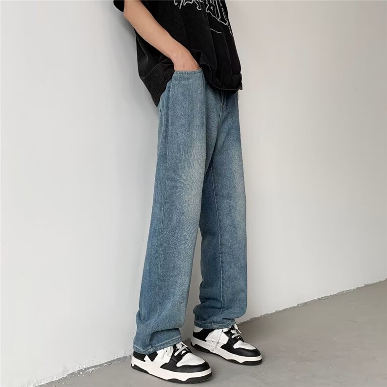 青春流行ins男原宿美式vibe裤子直筒水洗拉链牛仔裤潮B9033P38,男装牛仔裤,星座1116-2