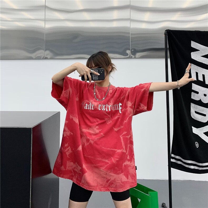 五分袖休闲风宽松型常规款中长款显瘦显高扎染上衣棉夏季,男装T恤,星座506A