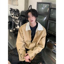 条纹假两件外套男春秋美式复古廓形高级感百搭飞行员夹克JW230，男装夹克，星座516A