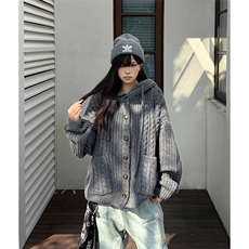 A2319TP75-网图秋冬新款美式复古麻花针织毛衣男女同款开衫外套，男装针织衫/毛衣，电商B241