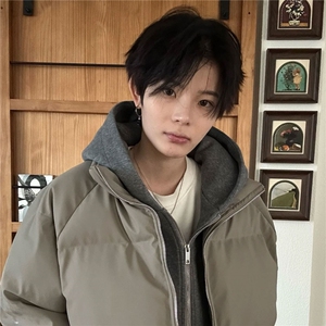 网图 假两件棉服男连帽宽松保暖短款潮流冬季加厚棉服D513 特P105图片