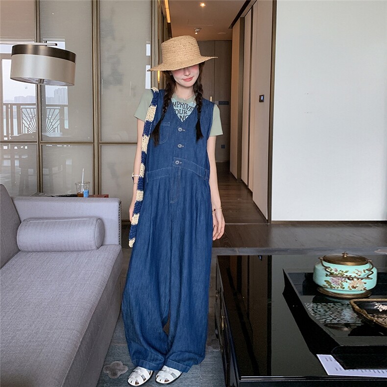 网红爆款休闲显瘦牛仔连体裤女夏季新款连衣裤学院风长款背带裤潮,女装连体裤,2C216