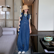网红爆款休闲显瘦牛仔连体裤女夏季新款连衣裤学院风长款背带裤潮，女装连体裤，2C216