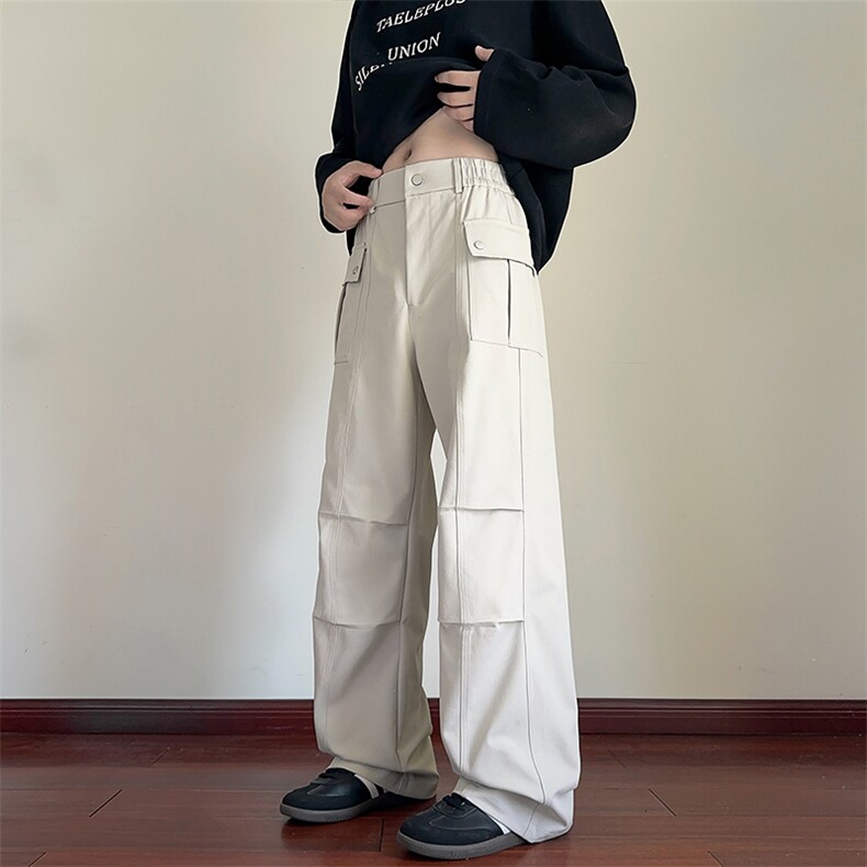 休闲裤口袋秋季美式潮复古宽松微喇工装裤工装裤春秋直筒百搭阔腿,男装休闲裤,电商A001-1