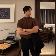 半高领套头针织T恤男士型男短袖毛衣潮流修身打底半袖衫Z09，男装T恤，星座1116A（原606A-3）