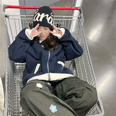 抖音得物品质秋冬美式高街重磅结构拼接织带翻领卫衣夹克外套W113，男装夹克，电商A486
