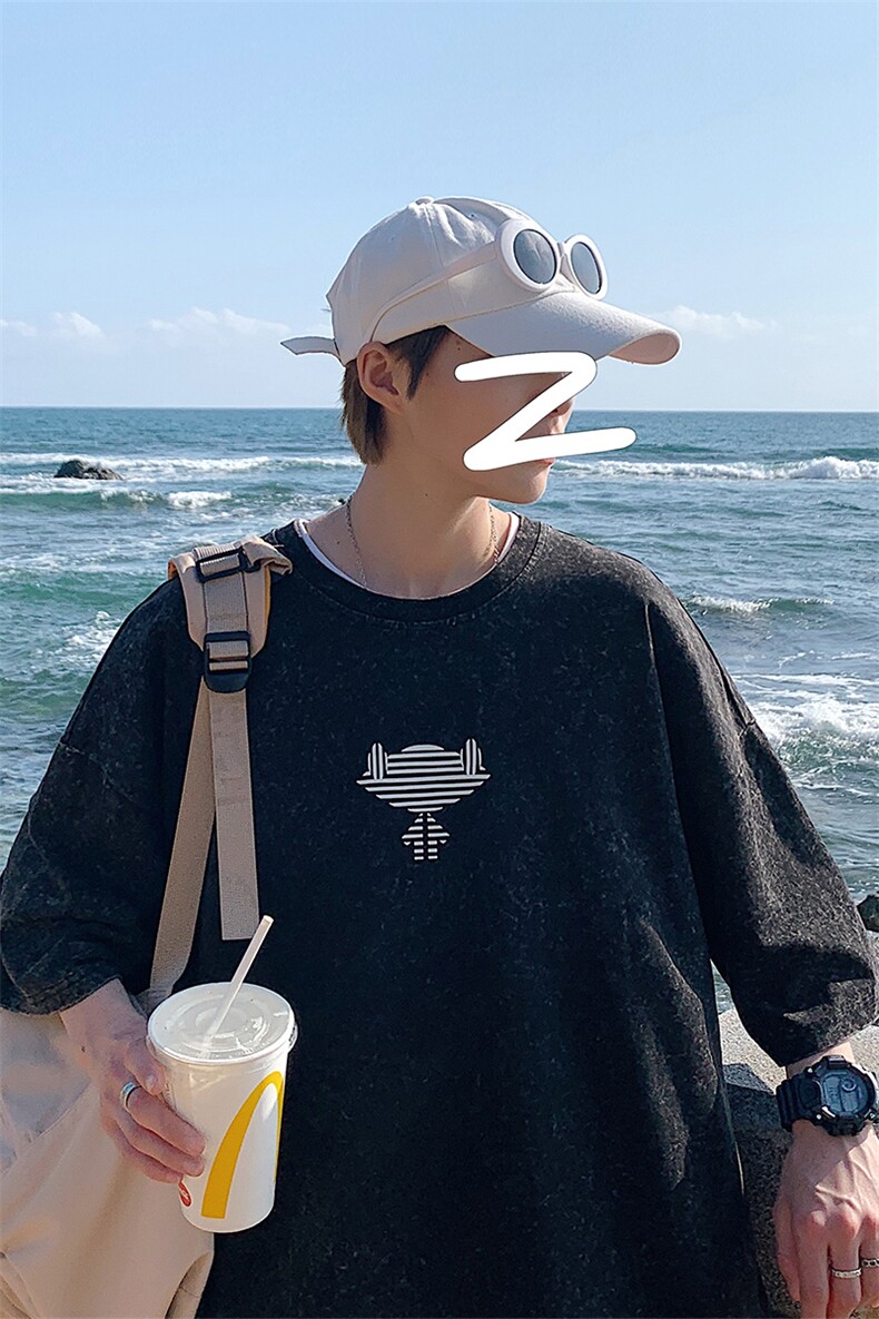 抖音得物供货日系港风复古水洗纯棉百搭T恤短袖1522-P50控价68,男装T恤,电商A441-1