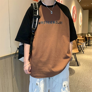 T343-P33夏季纯棉印花拼色圆领短袖图片