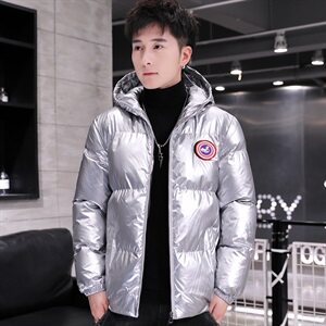 冬季加厚保暖防寒羽绒棉衣模特连帽外套亮片休闲银色M9102图片