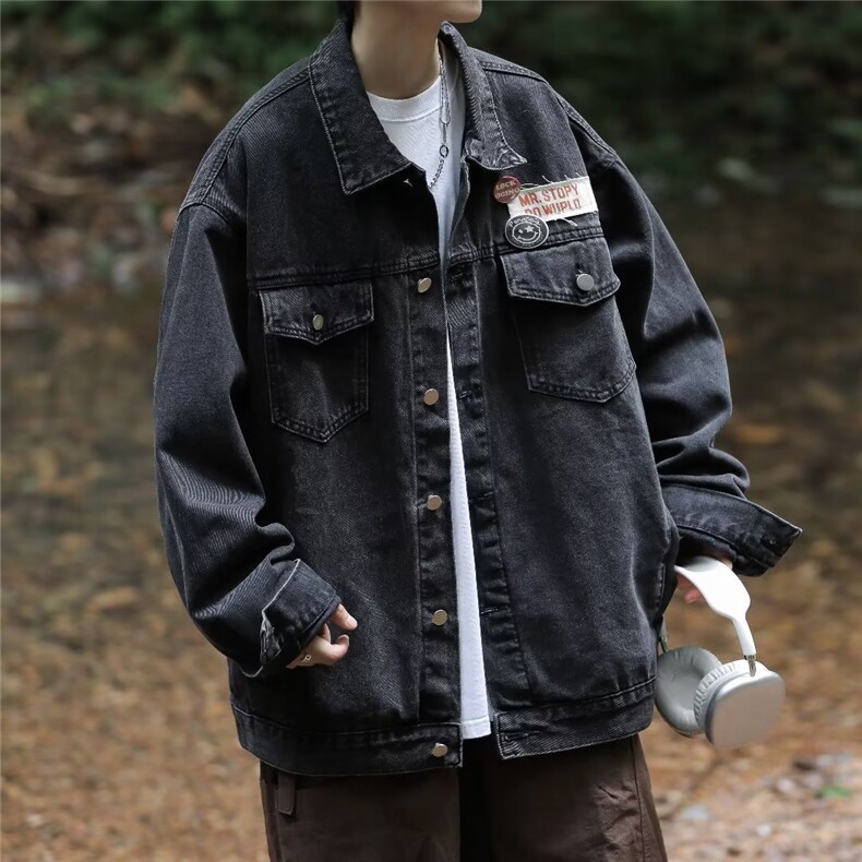 春秋新款日系徽章牛仔外套男美式街头青年休闲夹克上衣JK3323,男装夹克,星座1116A-1（原606A）