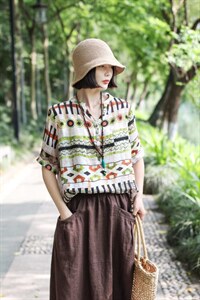 【现货】夏季新款 纯苎花上衣+纯亚半裙图片