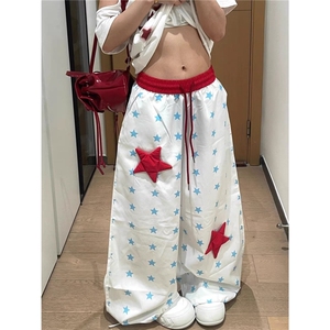 美式星星休闲裤女新款宽松显瘦百搭轻薄阔腿裤K6591-P42图片