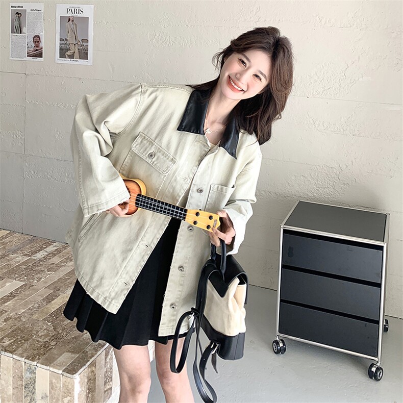 美式复古米白色牛仔外套短款女春秋超火好看休闲减龄工装夹克上衣,女装短外套,2D035