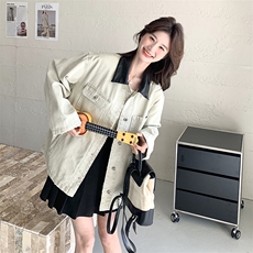 美式复古米白色牛仔外套短款女春秋超火好看休闲减龄工装夹克上衣，女装短外套，2D035
