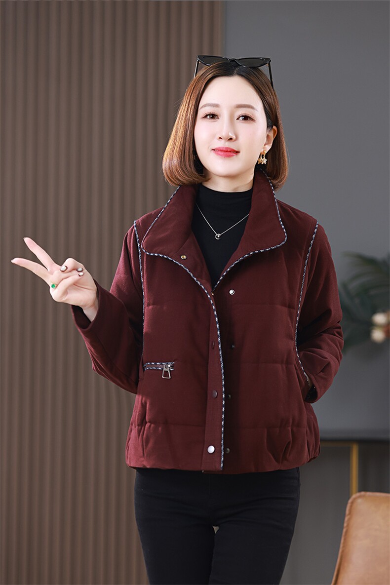 2025冬装新款短款明线装饰翻领棉衣外套,女装棉衣/棉服,雪樱依海
