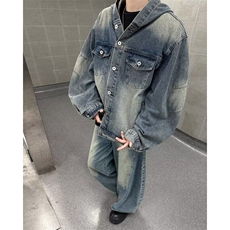 复古水洗做旧解析连帽牛仔外套男女高街宽松痞帅夹克外套J8869，男装工装外套，星座1116A-1（原606A）