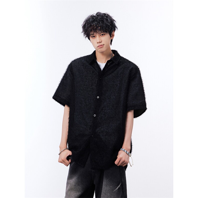 痞帅高街复古上衣潮牌高级感毛绒休闲舒适柔软上衣HY770TP35控68图片