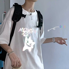 重磅美式复古个性设计反光五分短袖T恤男装潮牌ins夏季宽松上衣，男装T恤，星座218-8