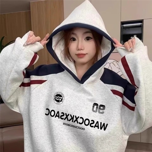 美式复古慵懒风撞色卫衣拼接条纹情侣外套513AWY2788常规35加绒45图片