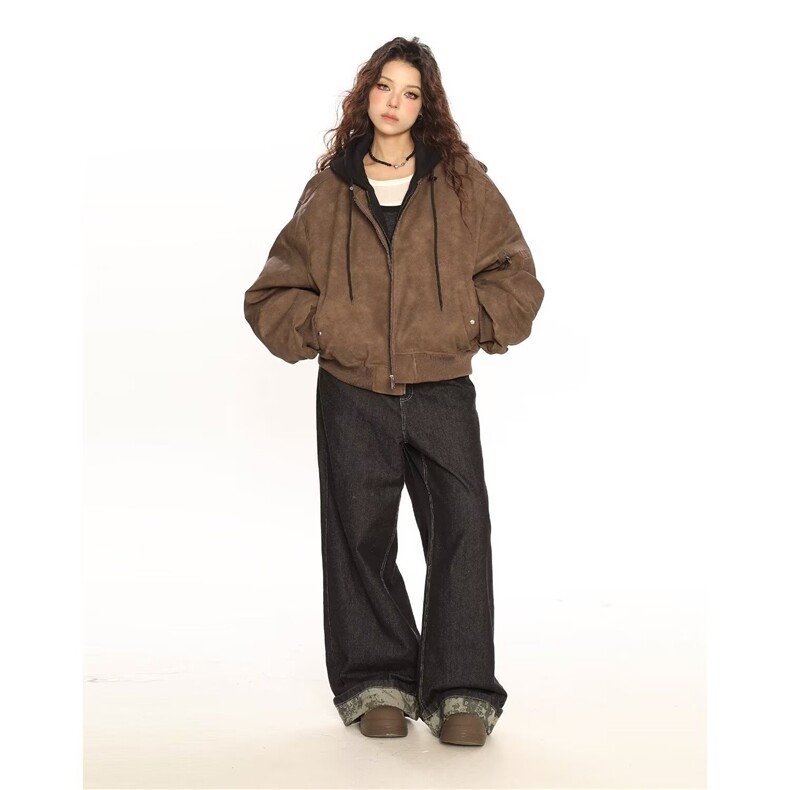 1506-1/MF021/P66假两件连帽PU皮夹克棉服男女秋冬夹棉外套,男装夹克,星座1506-1