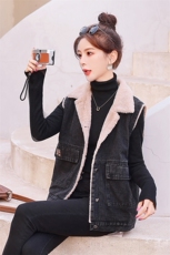 【新款现货】2025冬装新款时尚字母刺绣加绒牛仔马甲上衣，女装马甲，1D060