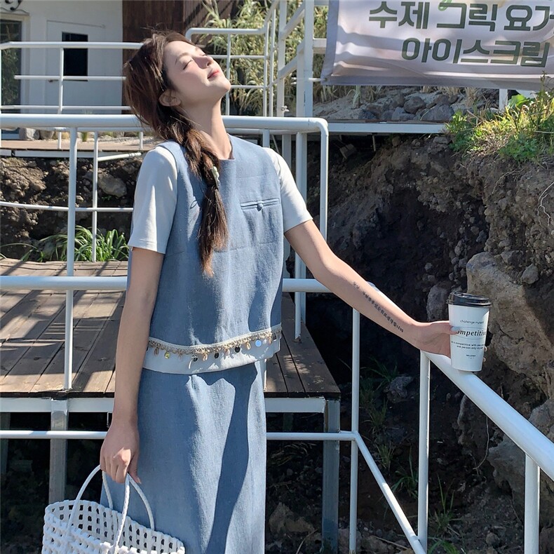 新款现货韩系气质两件套高级感亮片马甲套装2561-P155-K228,女装套装/套裙,2C057