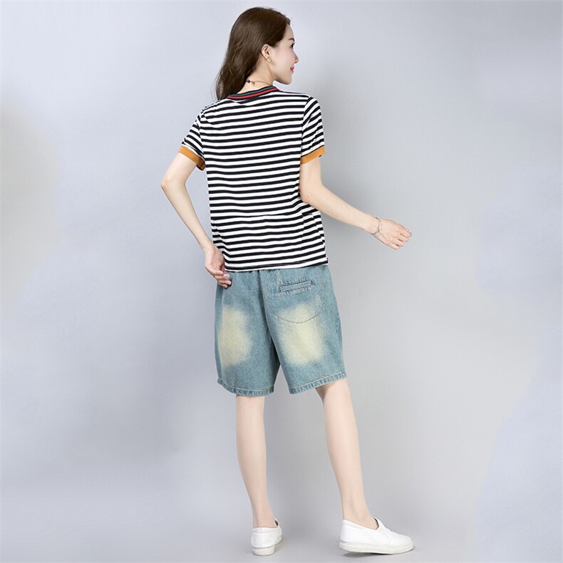 T恤细横条纹粗横条纹V领文艺2021年夏季短袖时尚休闲潮流,女装T恤,叶笙衣