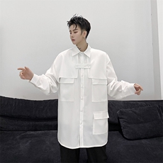 工装衬衫男设计感复古街头发型师宽松上衣个性长袖衬衣H1101P75，男装衬衫，星座1114（原A254）