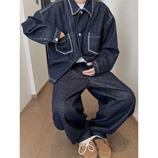 JY121-P86秋季重磅复古丹宁色宽松短款明线牛仔夹克外套男网图，男装工装外套，星座1501-3