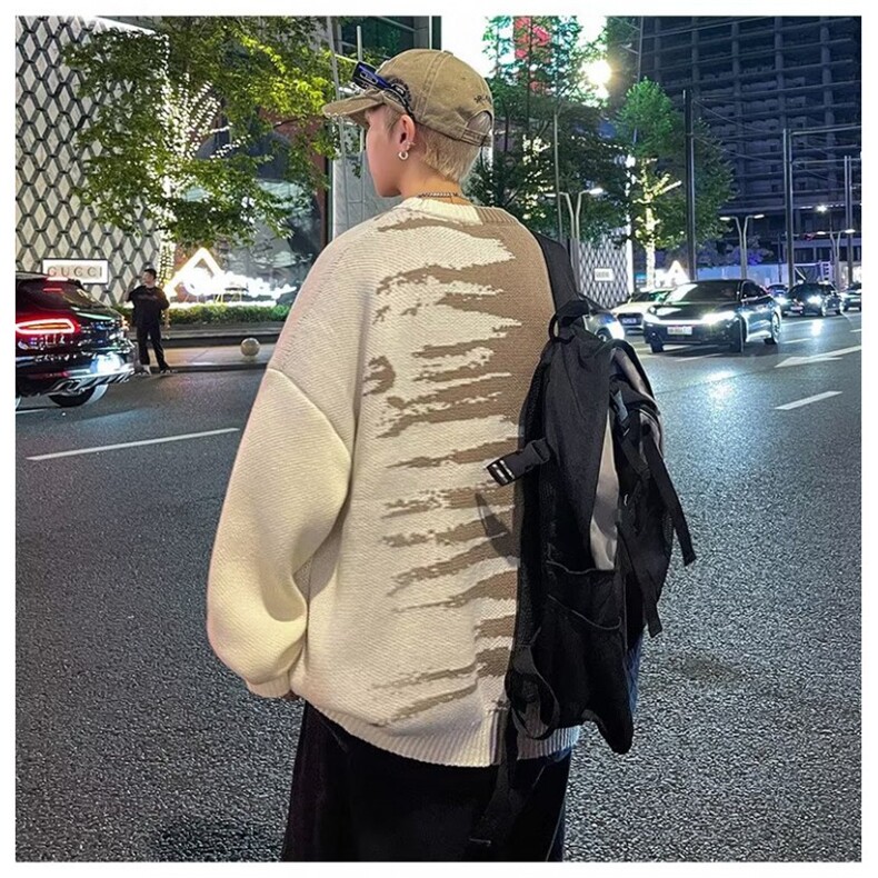 毛衣男秋冬拼接撞色针织衫日系复古宽松慵懒休闲外套MY7022-P45,男装针织衫/毛衣,星座308B-1