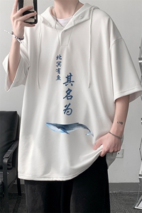 LD54261-P45 连帽短袖t恤男大码胖子带帽五分袖中袖 大皂风图片