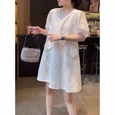 珍珠边压花连衣裙，女装连衣裙，斐媞梦