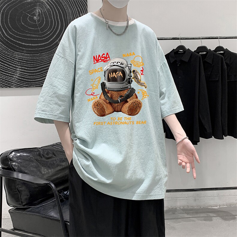 YT26281-P30亚麻短袖t恤男大码五分袖男宽松七分袖大皂风模特,男装T恤,电商A040