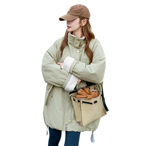 韩系工装派克羽绒服女冬季2025新款高级感宽松休闲拼接百搭白鸭绒图片