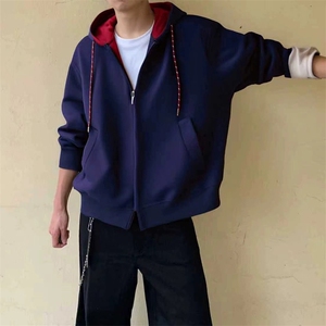 抖音得物二开美式高街重磅结构双层撞色连帽卫衣开衫外套W116图片