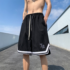 XZ213-DK008-P45控58 港风大码麂皮绒刺绣抽绳运动休闲裤五分裤图片