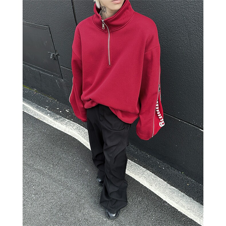 2025新款原创袖子双拉链可打开立领潮流酷帅卫衣常规p75加绒p85,男装卫衣,电商B319