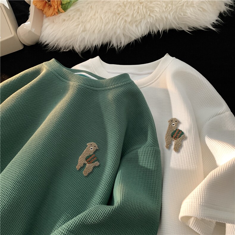春夏新款华夫格毛巾绣标短袖T恤M~5XL XZ604-DT402-P35控48图片