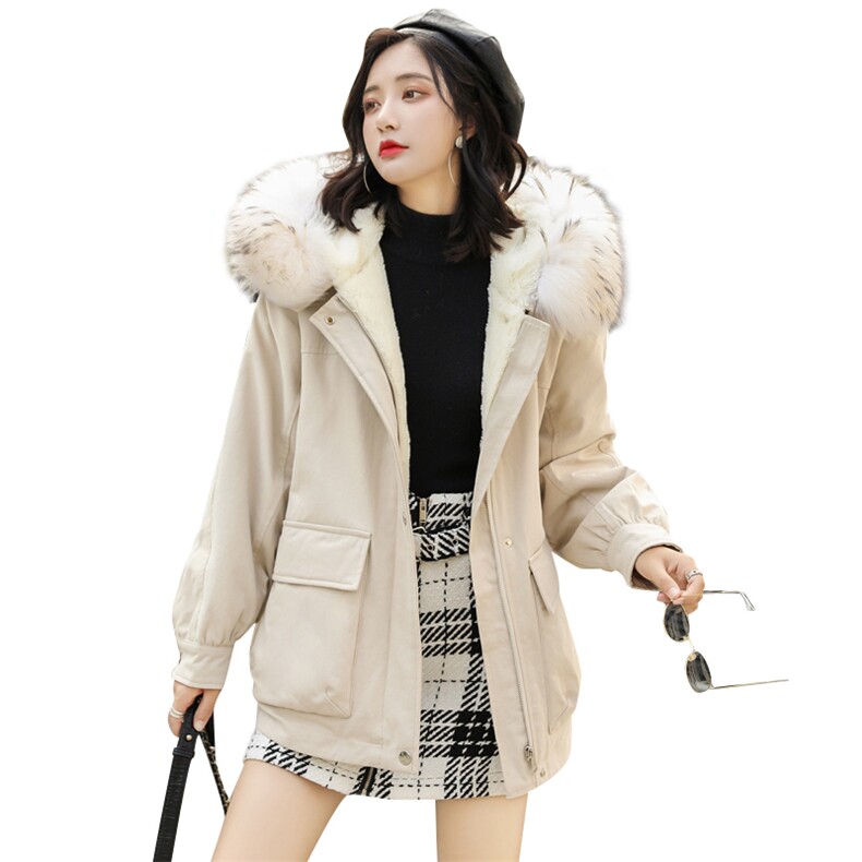 纯色韩版潮流显瘦中长款仿羊羔毛棉衣/棉服2020年冬季百搭派克服,女装棉衣/棉服,瑶迪依秀