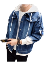 男式牛仔假两件破洞牛仔外套休闲个性潮流连帽夹克J，男装夹克，电商B226-2（原B217-2）