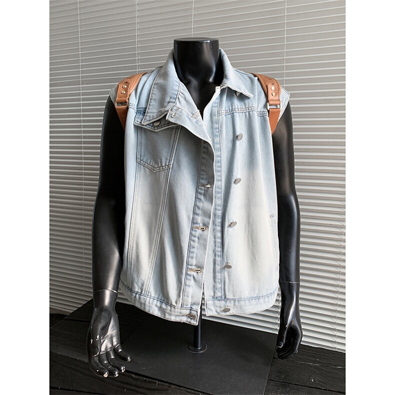 春夏休闲坎肩无袖外套复古做旧浅水洗牛仔马甲HY909P55控89，女装短外套，电商A102B