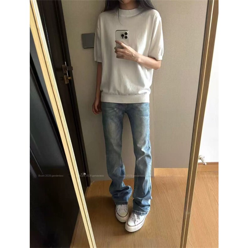 网图有货美式高街修身蓝微喇牛仔裤男女窄版直筒裤A1014-P45,男装牛仔裤,星座1505