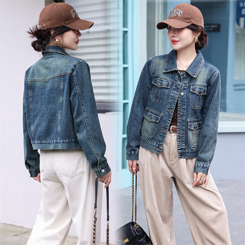牛仔外套女早秋新款高级感复古牛仔帅气机车街头洋气小个子短外套，女装牛仔外套，潮流依族