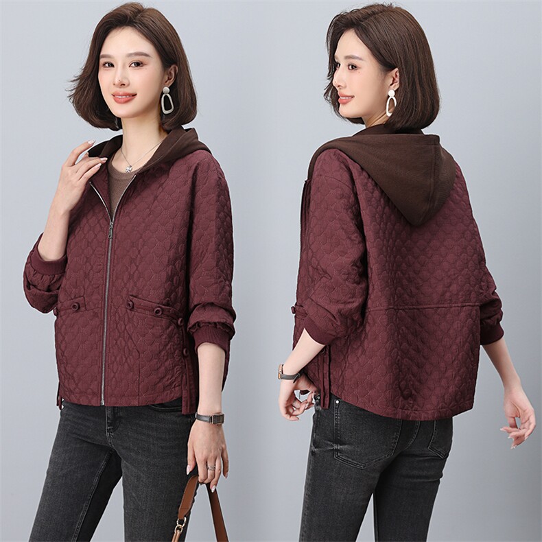 2024秋装新款时尚连帽拼接刺绣外套，女装短外套，鑫鑫格