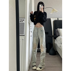 秋季拉链ins美式高街hiphop直筒牛仔裤货号K667P60，男装牛仔裤，电商A063